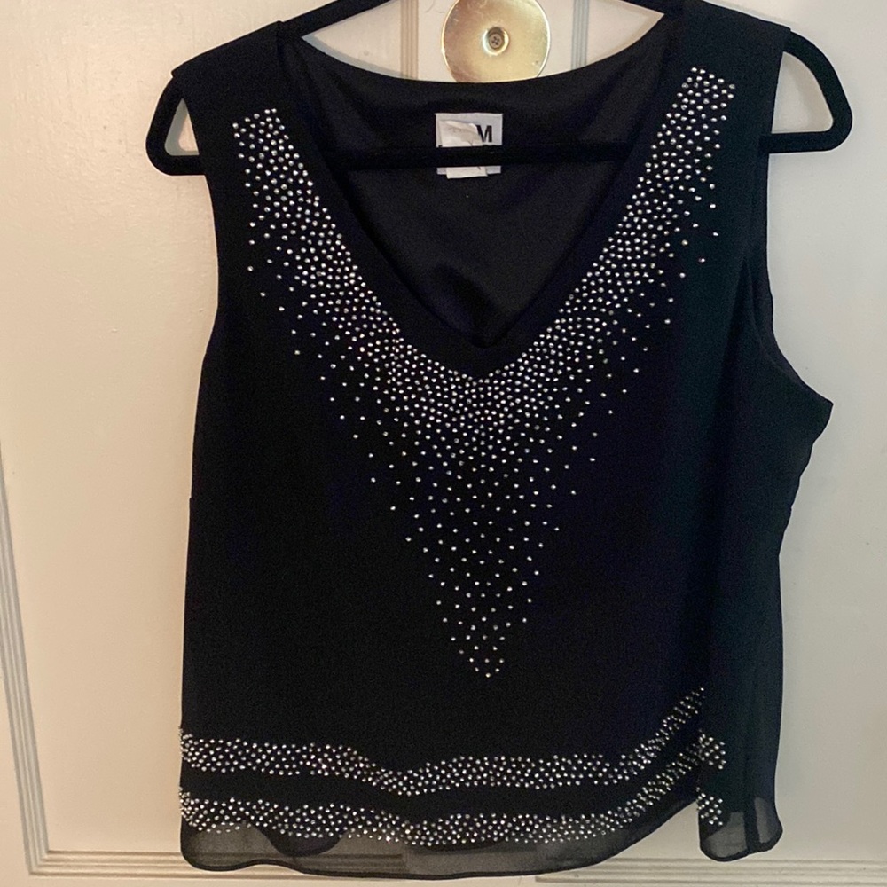 Rhinestone black chiffon lined dressy tank